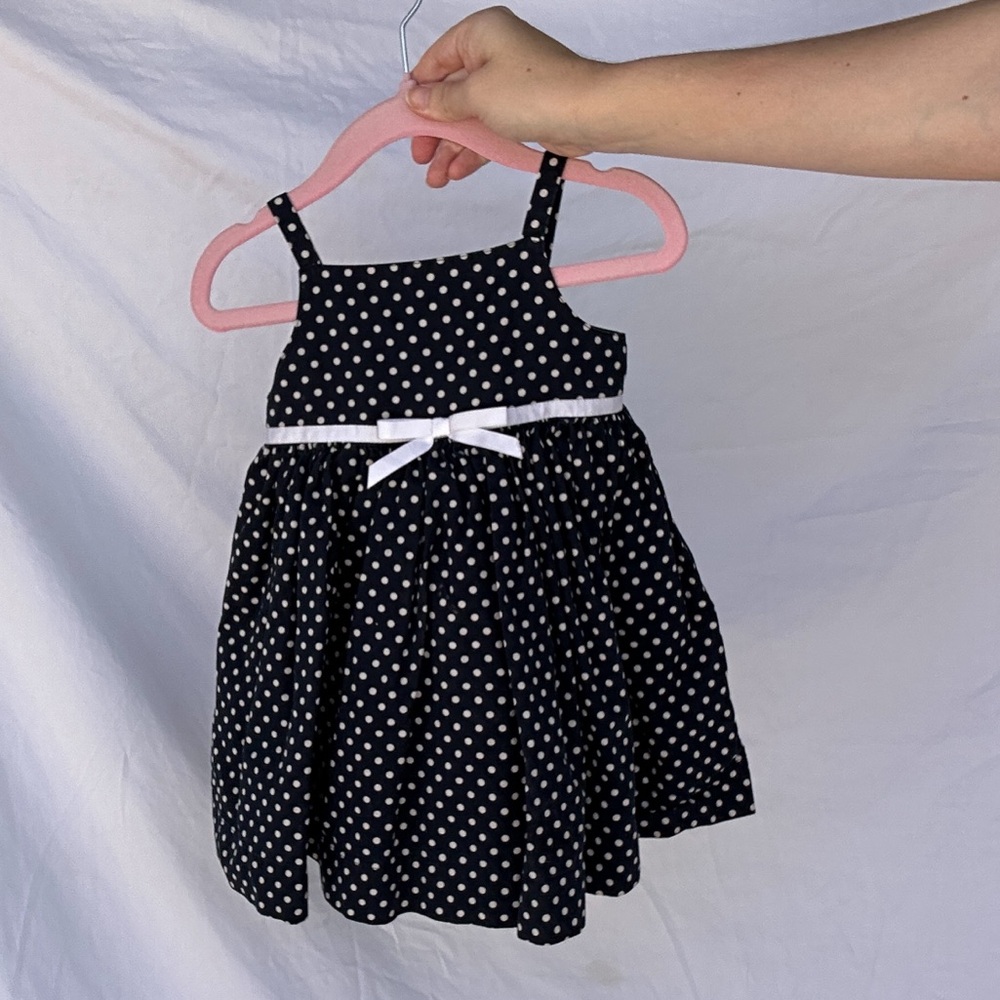 Baby Gap Navy and White Polka Dot Dress with Bow